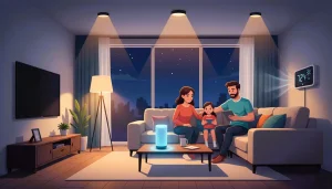 smart home lifestyle,family using smart home,daily automation life,comfortable connected home,living with smart tech