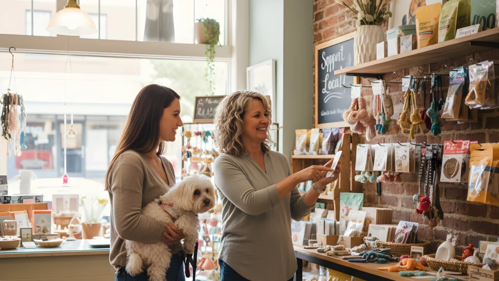 local shop owner helping customer