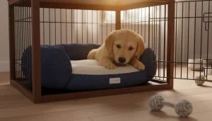 Durable chew-resistant pet bed for dog crates made for playful pups