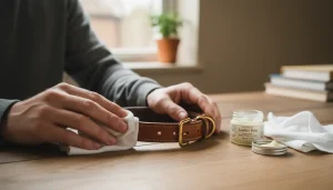 Cleaning a brown dog collar with gentle care
