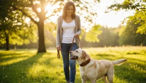 Owner walking with a dog