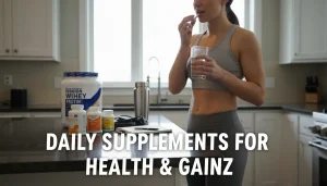 Woman taking supplements at home