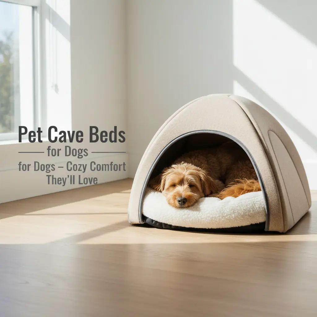 A dog relaxing inside a cozy pet cave bed – featured image for pet cave beds for dogs article