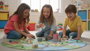 Kids playing with Secret Life of Pets action figures on a playmat.