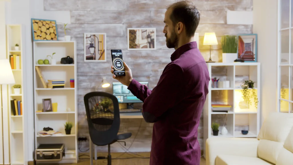 Smart home security system with cameras, smart locks, and sensors protecting a modern home