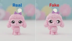 Comparison of real and fake miniature pet toys