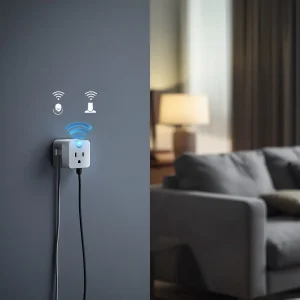 Best Smart Plug for Alexa connected to a table lamp in a modern smart home living room