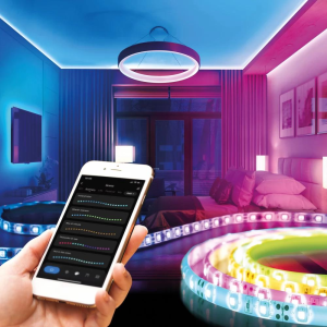 smart LED strip lights behind television