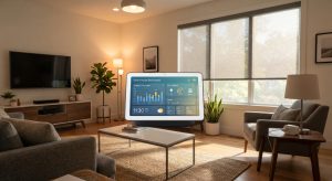 An integrated smart home device ecosystem controlling a living room for energy efficiency