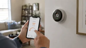 Remote control of a programmable smart thermostat using a smartphone