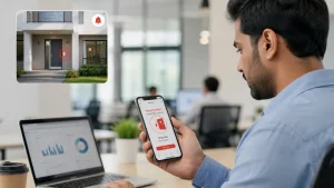 Home security alert received on a smartphone