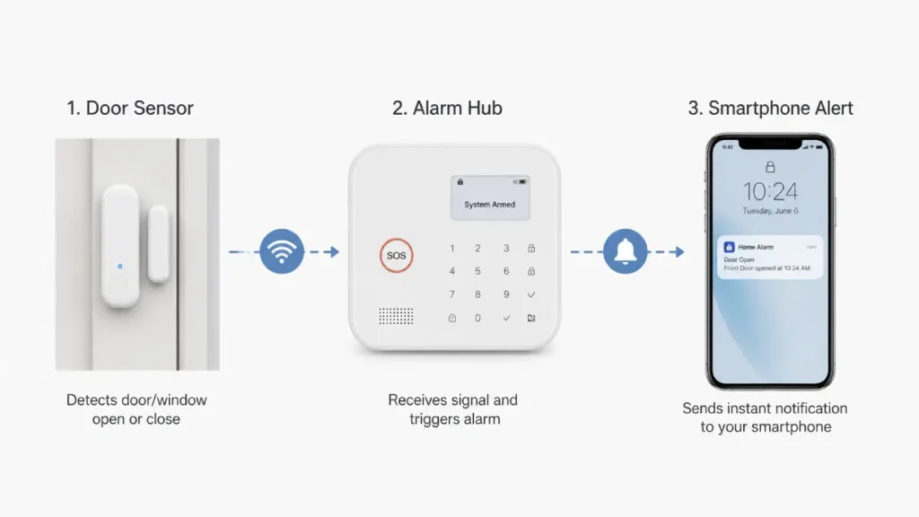 How a smart home alarm detects activity and sends alerts
