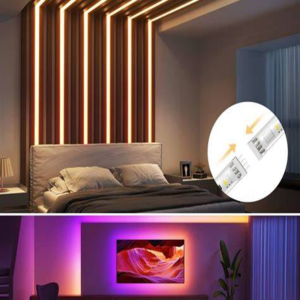 smart LED strip lights in modern bedroom