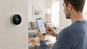 Smart thermostat remote temperature control using a smartphone
