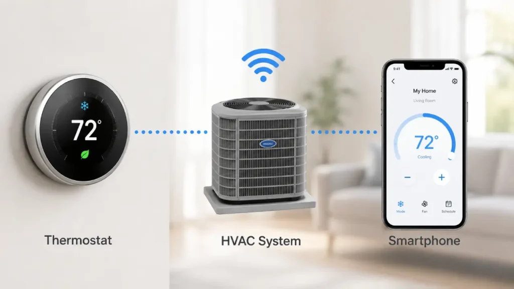 How a smart thermostat connects with a home heating and cooling system